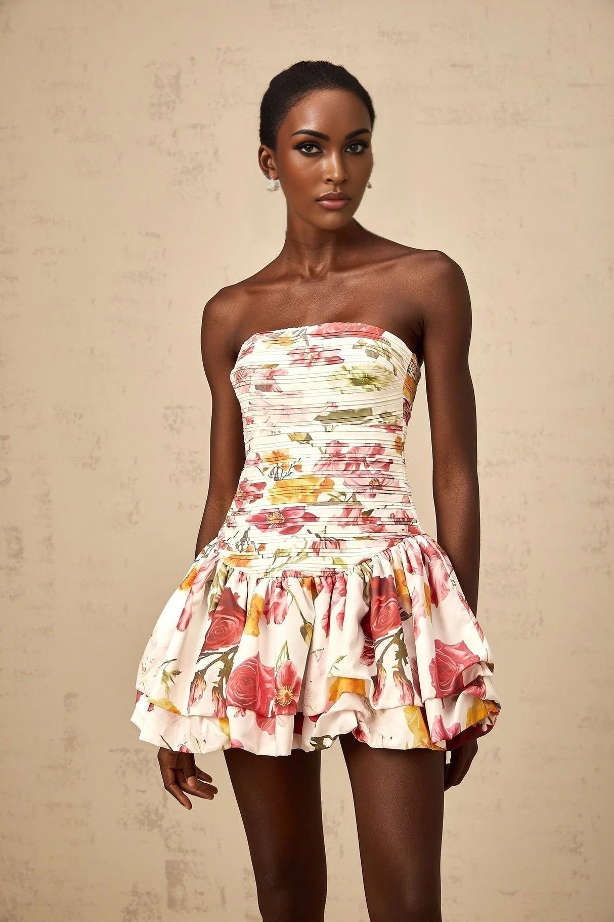 Sydney Mini Dress Pink Floral Smocked Bubble Skirt & Zip Fastening