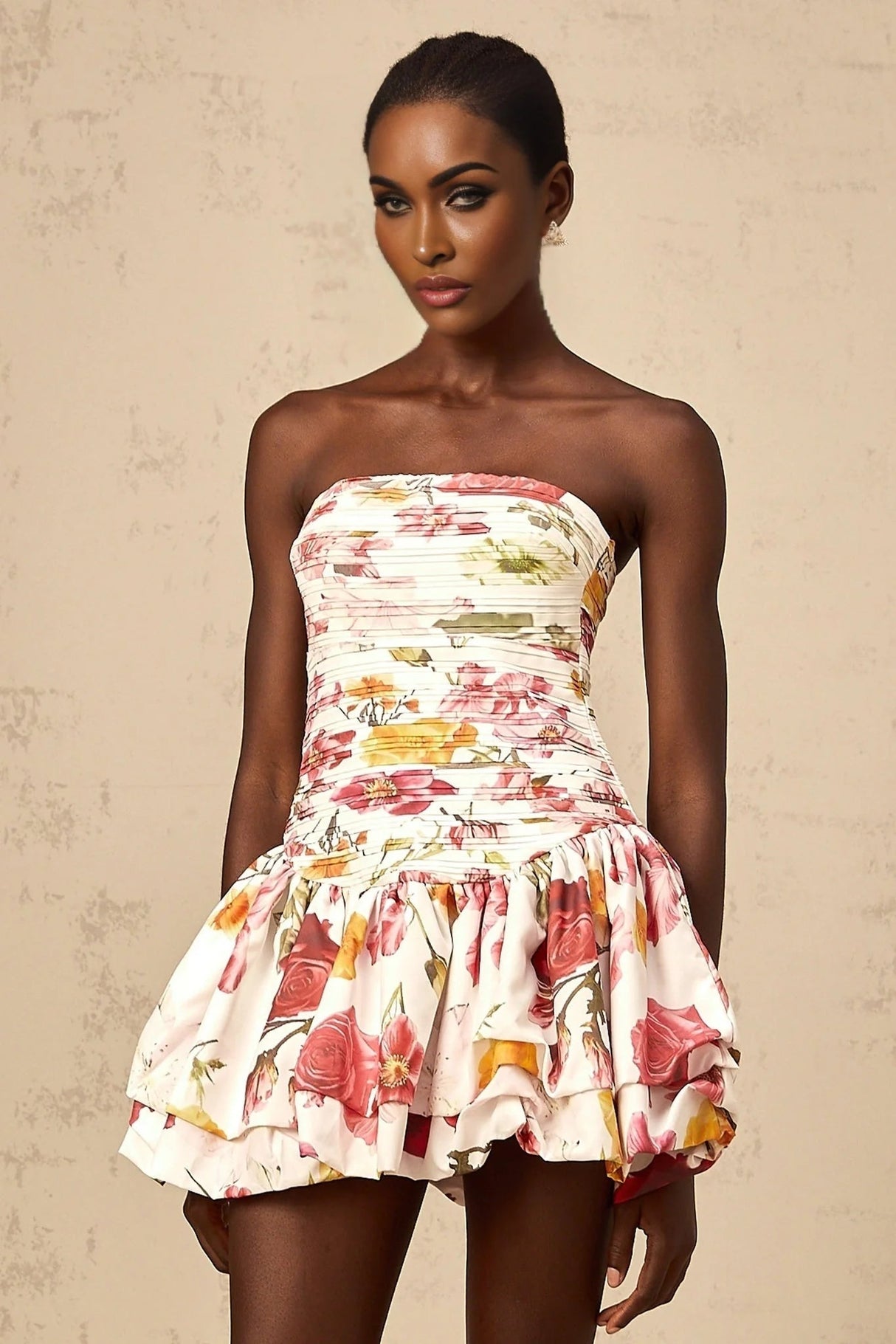 Sydney Mini Dress Pink Floral Smocked Bubble Skirt & Zip Fastening