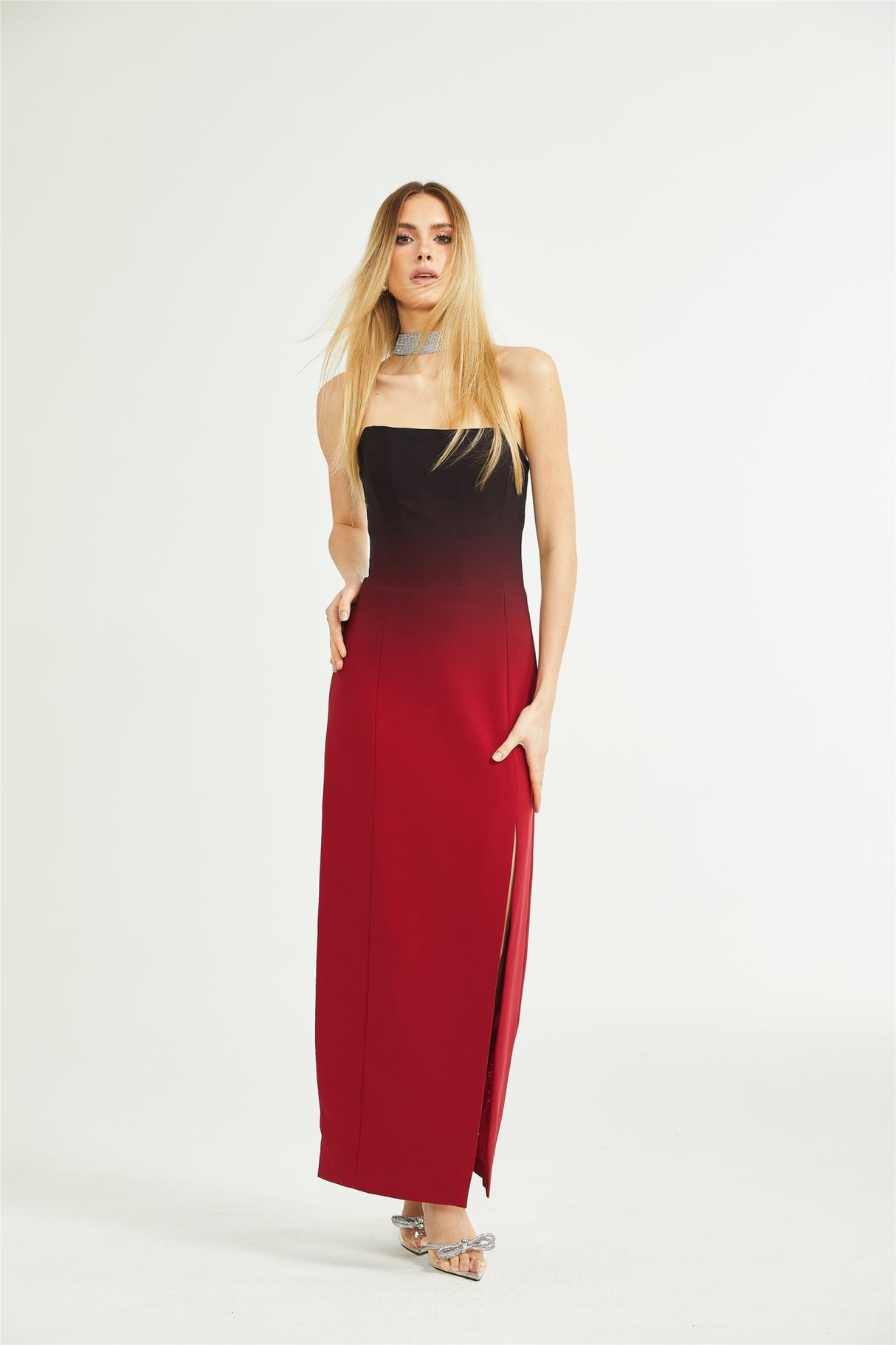 Taliyah Dress Red Gradient Off - Shoulder Maxi