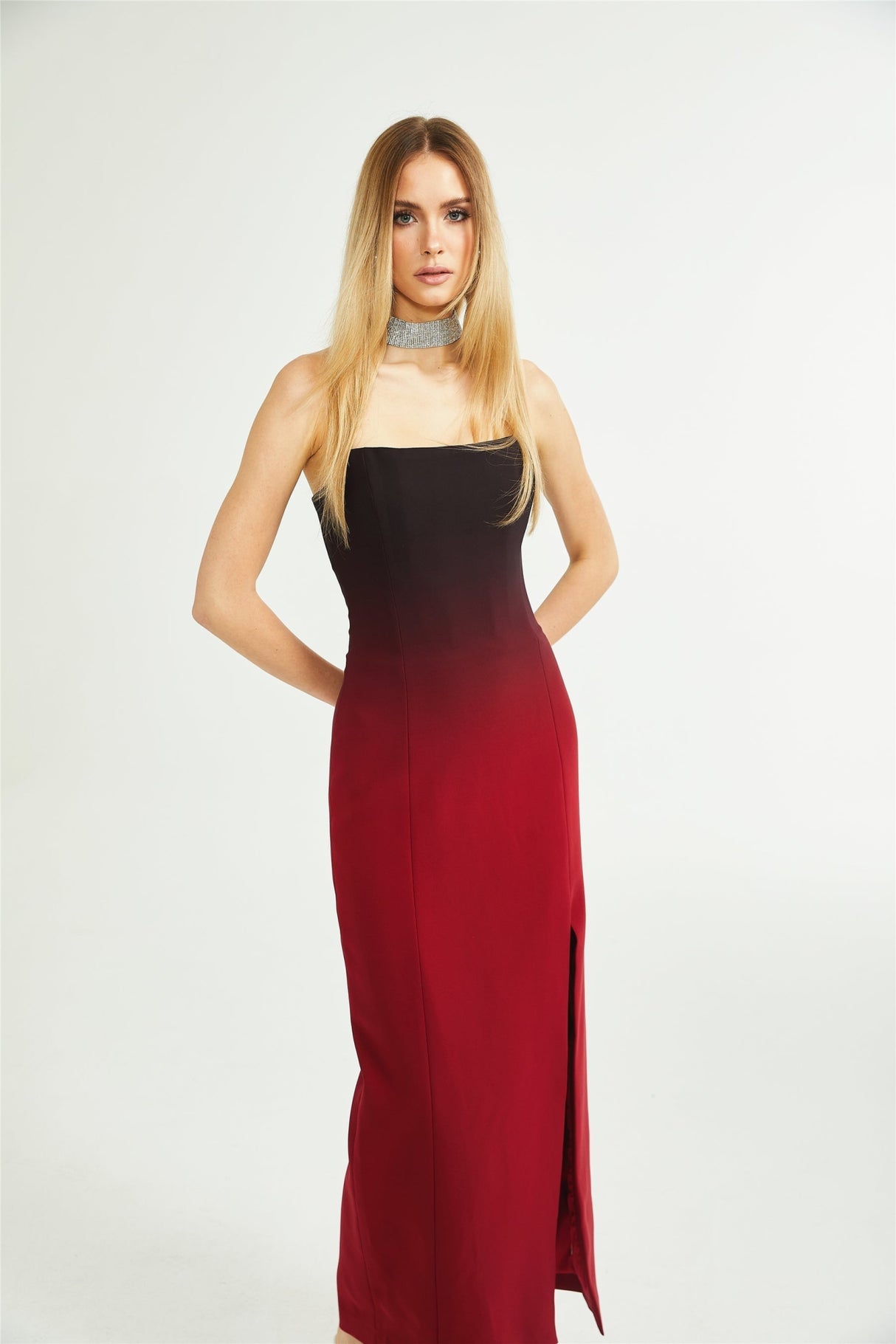 Taliyah Dress Red Gradient Off - Shoulder Maxi