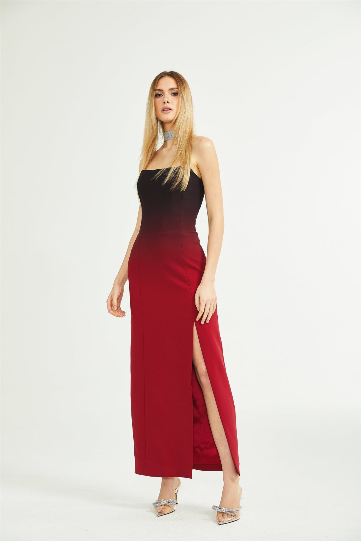 Taliyah Dress Red Gradient Off - Shoulder Maxi