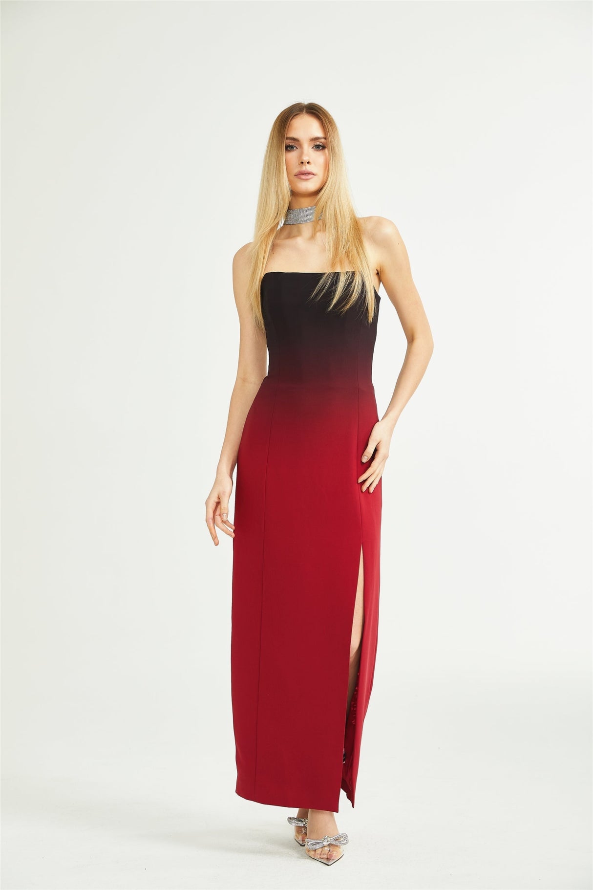 Taliyah Dress Red Gradient Off - Shoulder Maxi