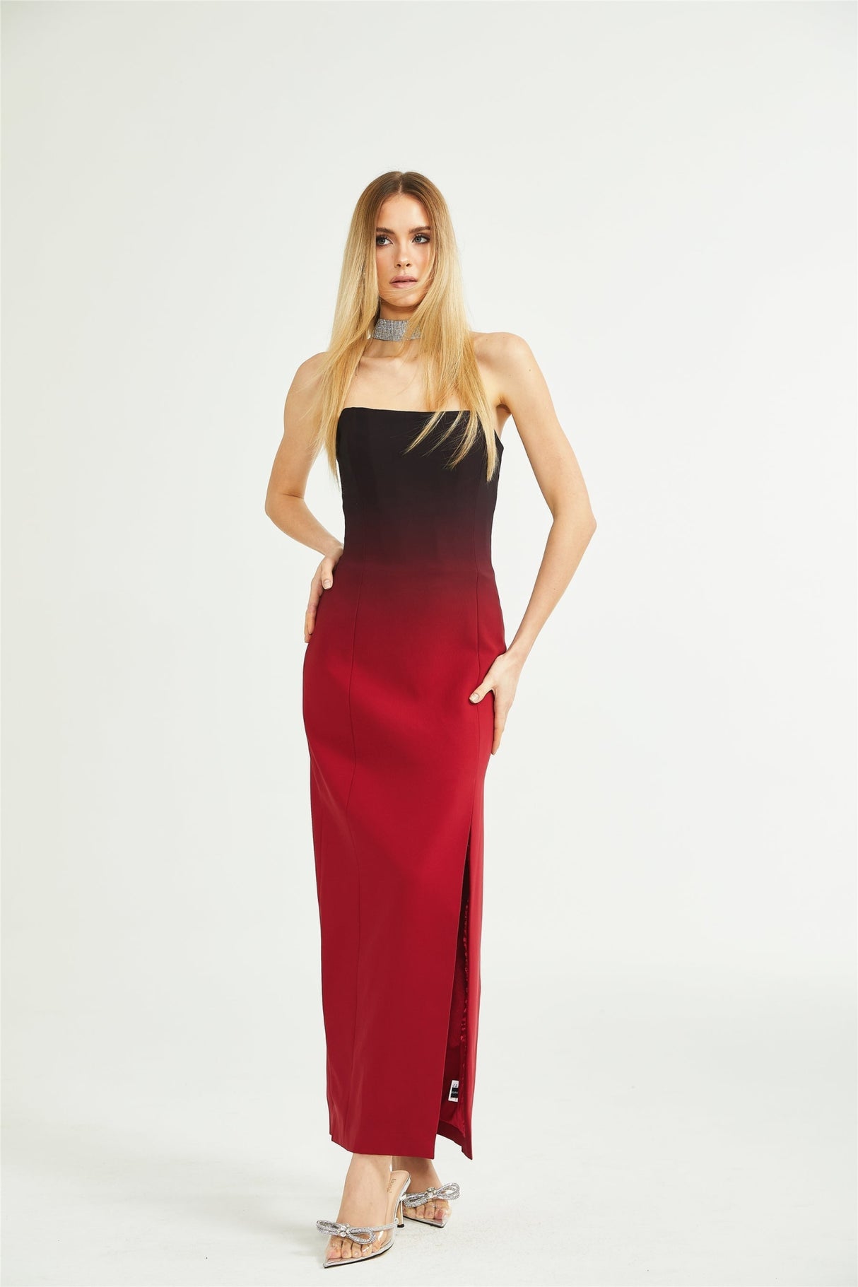 Taliyah Dress Red Gradient Off - Shoulder Maxi