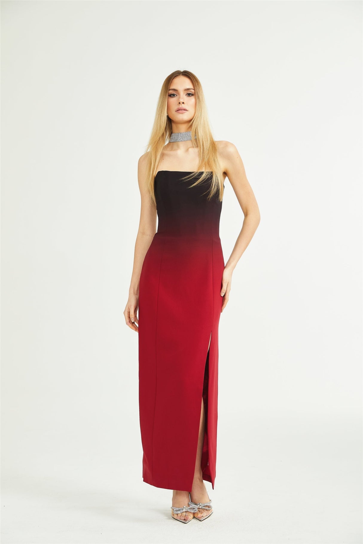 Taliyah Dress Red Gradient Off - Shoulder Maxi
