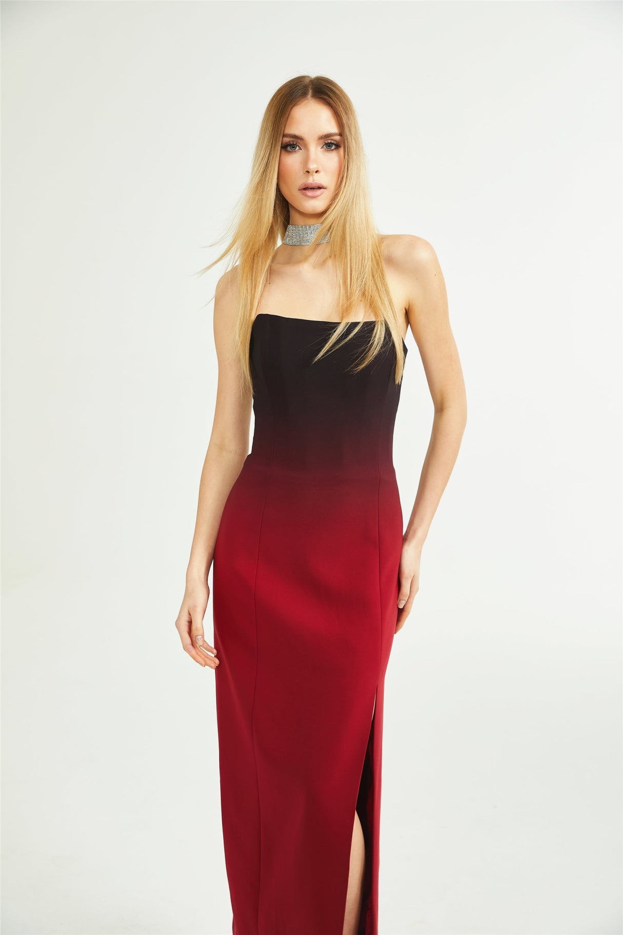 Taliyah Dress Red Gradient Off - Shoulder Maxi