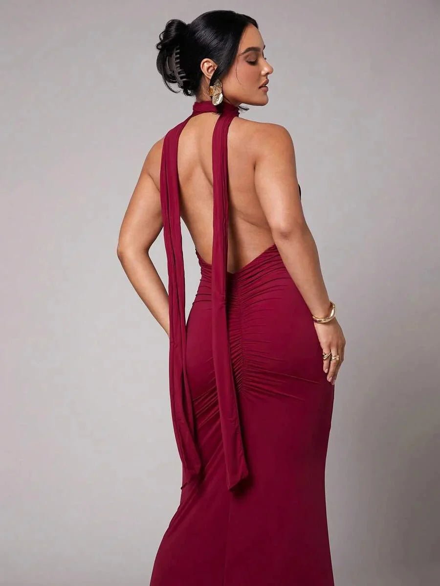Taliyah Maxi Dress - Halter Neckline - Mermaid Hem - Bodycon Fit - Backless Zipper