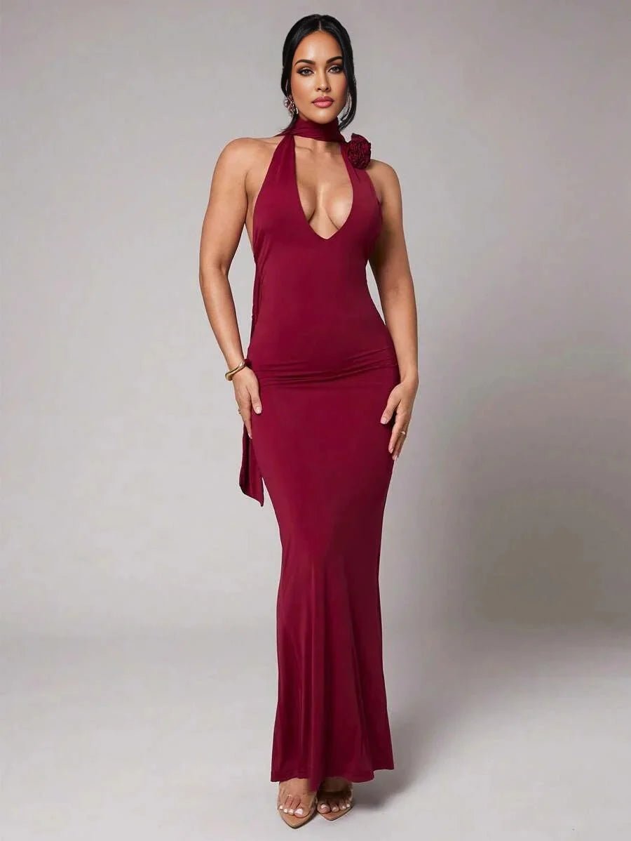 Taliyah Maxi Dress - Halter Neckline - Mermaid Hem - Bodycon Fit - Backless Zipper