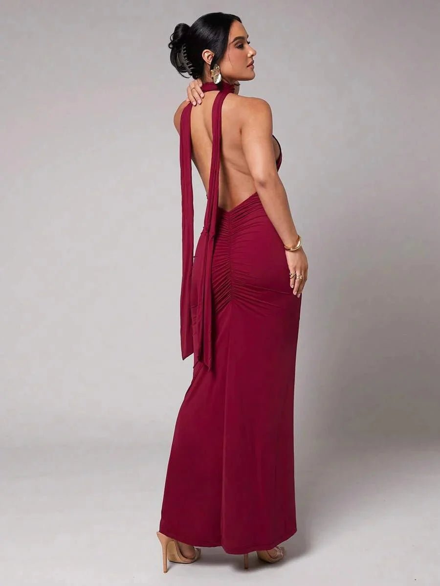 Taliyah Maxi Dress - Halter Neckline - Mermaid Hem - Bodycon Fit - Backless Zipper