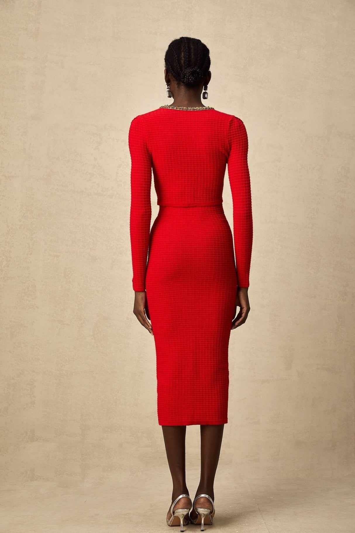 Tamara Cardigan & Skirt Tamara Red & Gold Crystal Sequin Embellished