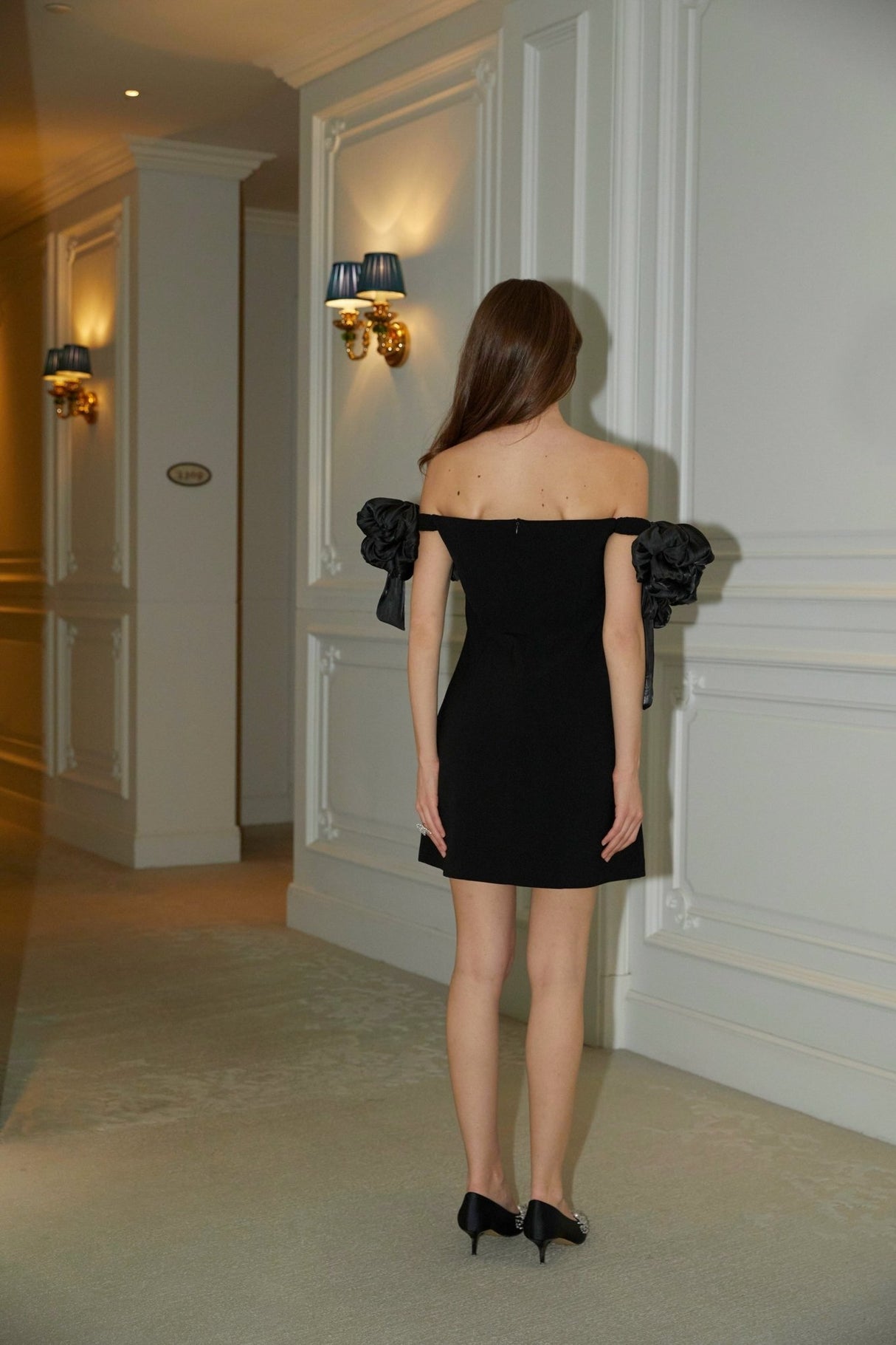 Tamara Mini Dress Tamara Off Shoulder Black Flower Thigh Length