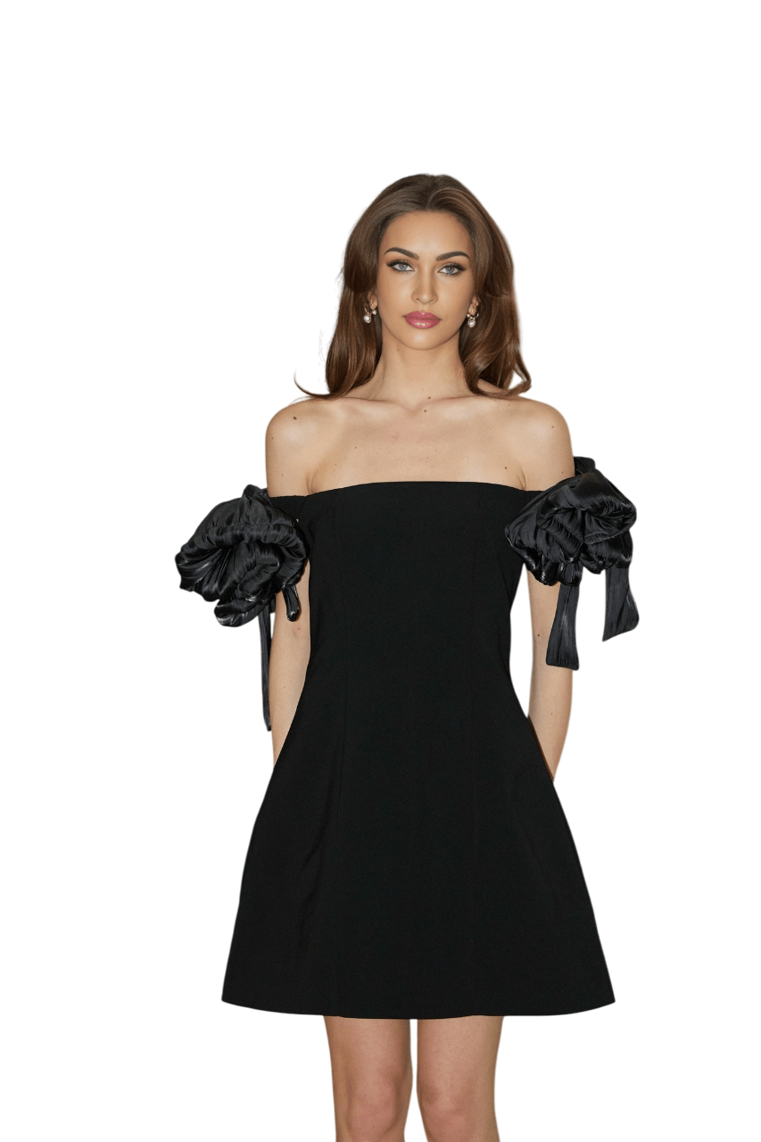 Tamara Mini Dress Tamara Off Shoulder Black Flower Thigh Length