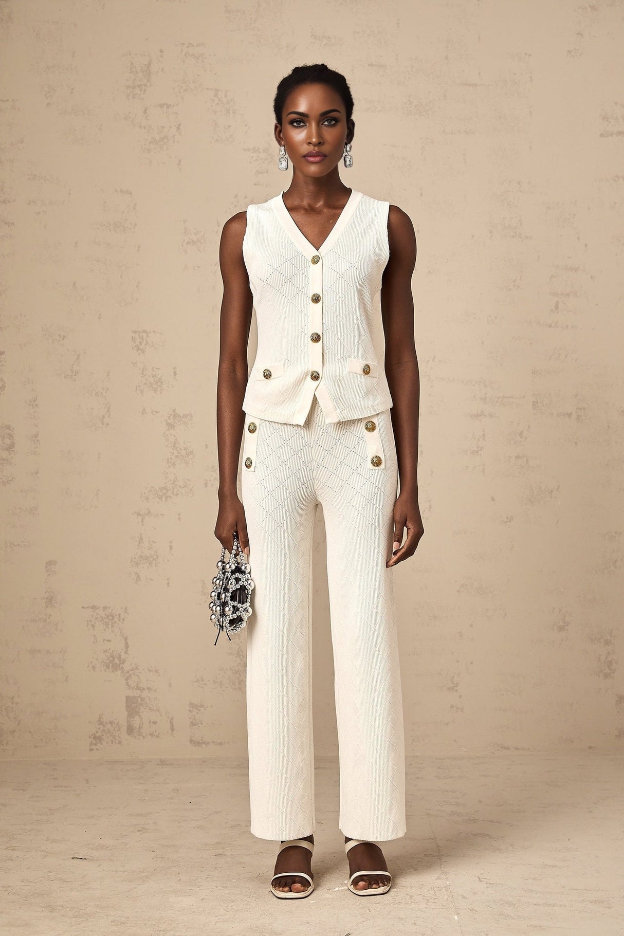 Tamara Top & Trousers Knitted White Matching Set