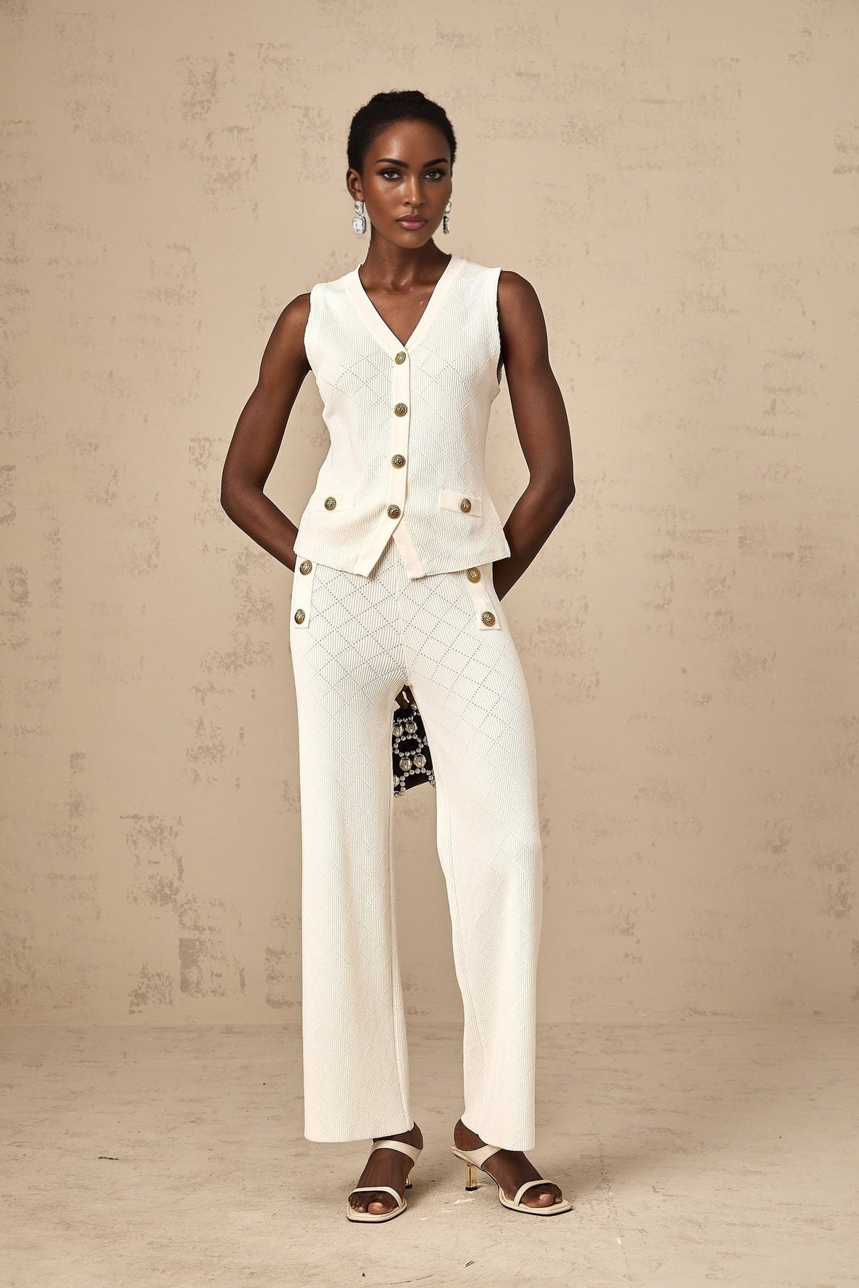 Tamara Top & Trousers Knitted White Matching Set