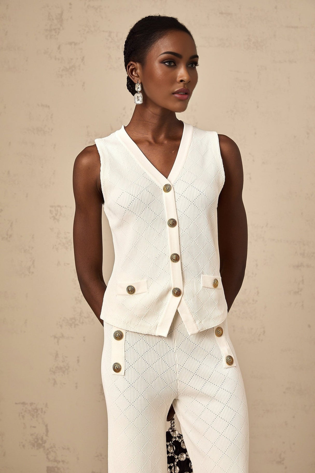 Tamara Top & Trousers Knitted White Matching Set