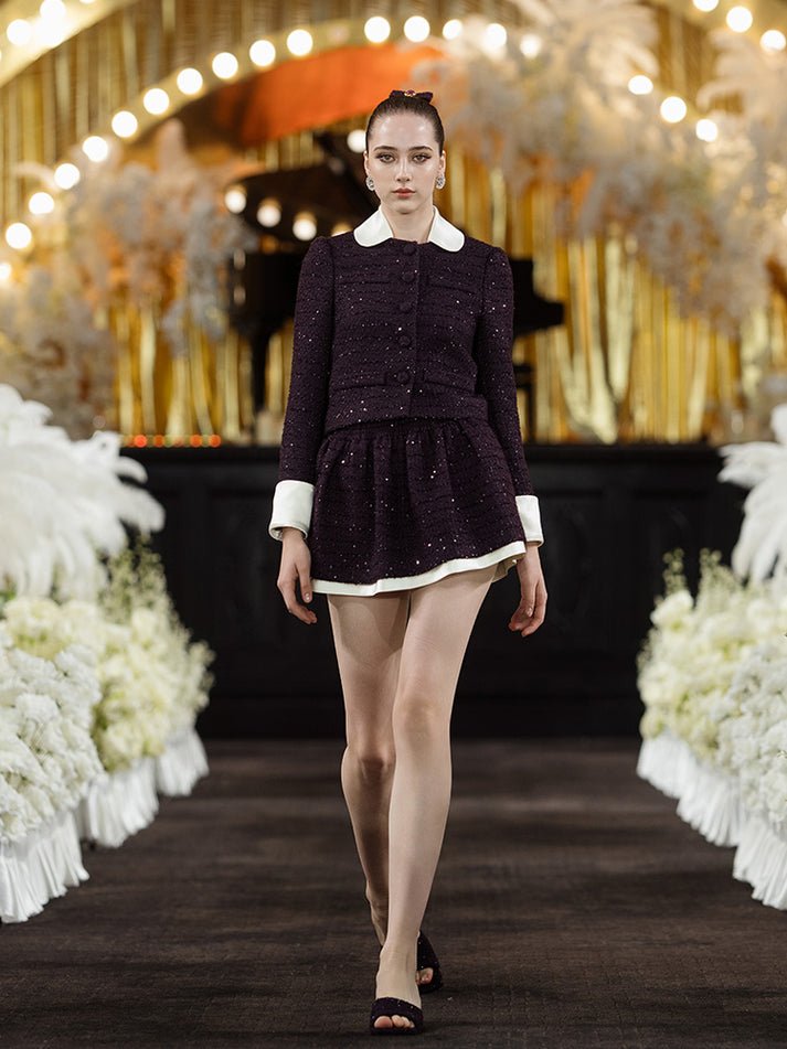 Tatiana Tweed Jacket – Cropped Fit – Silk Collar & Cuffs – Tailored Silhouette