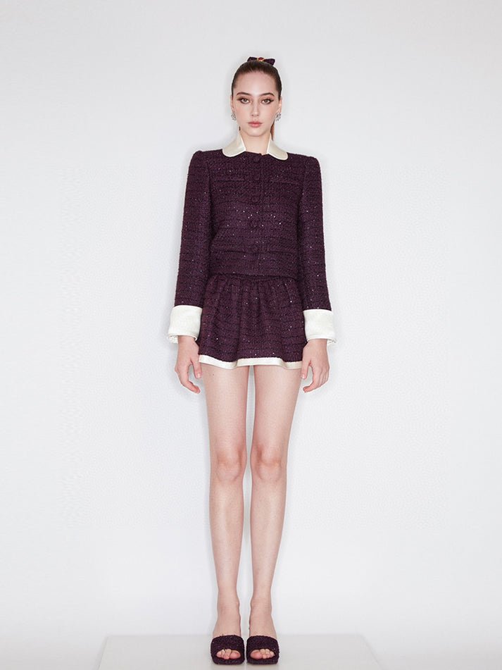 Tatiana Tweed Jacket – Cropped Fit – Silk Collar & Cuffs – Tailored Silhouette