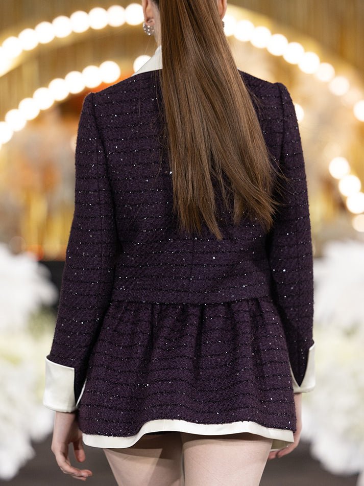 Tatiana Tweed Jacket – Cropped Fit – Silk Collar & Cuffs – Tailored Silhouette