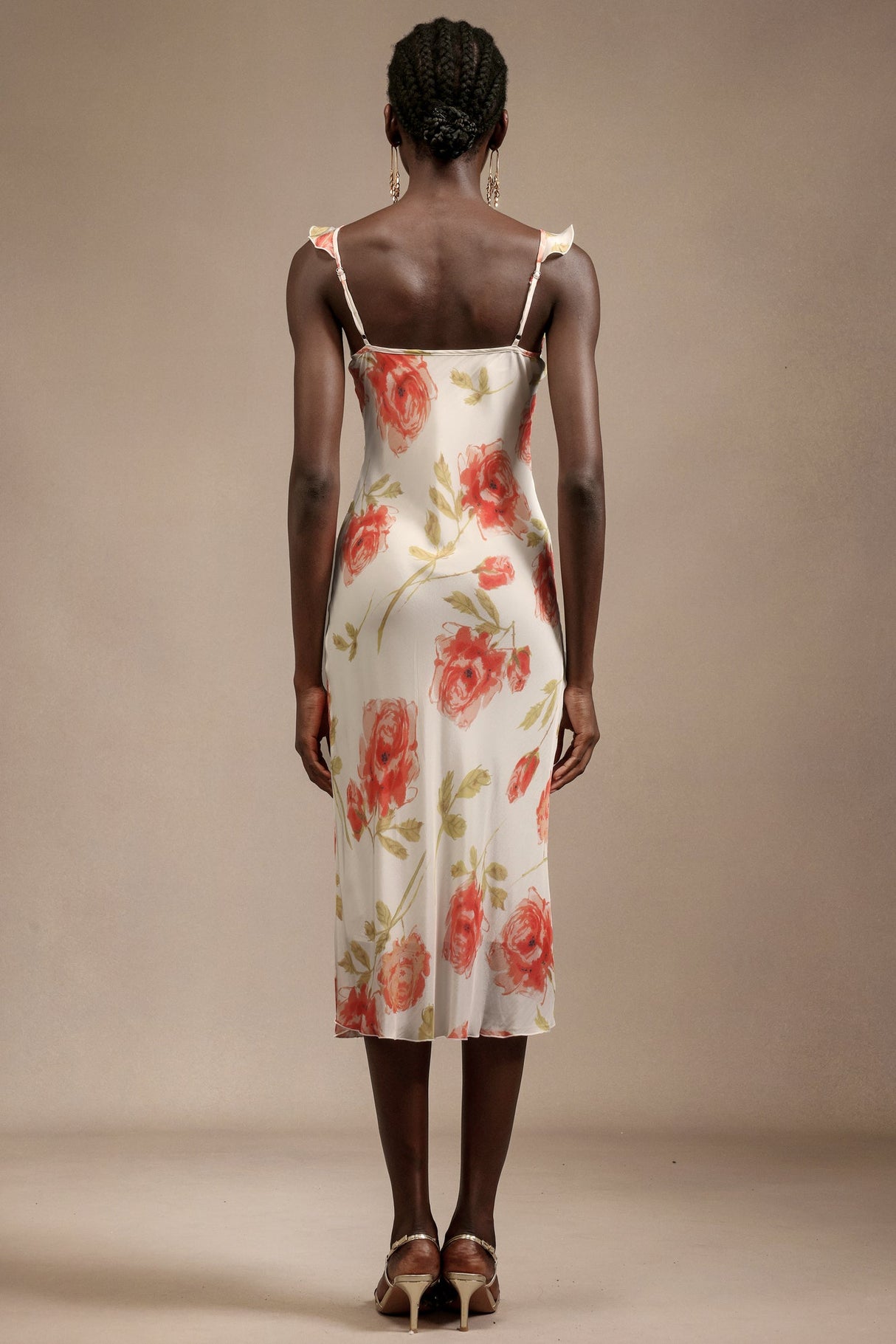 Taylor White Floral Print Halter Midi Dress Ruffled Detailing Bowknot Fitted Bodice
