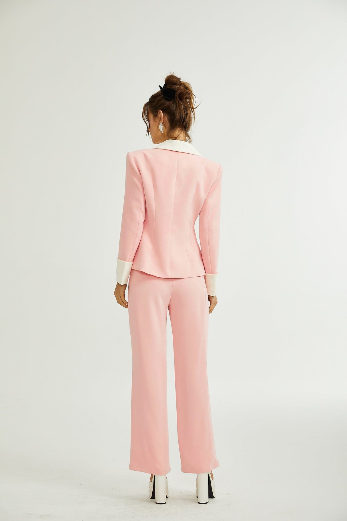 Teagan Blazer & Pants Pink White Set