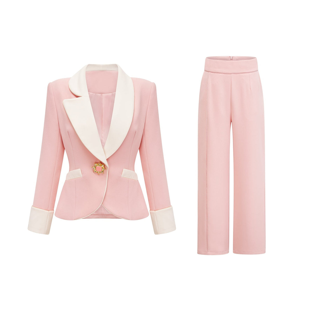 Teagan Blazer & Pants Pink White Set