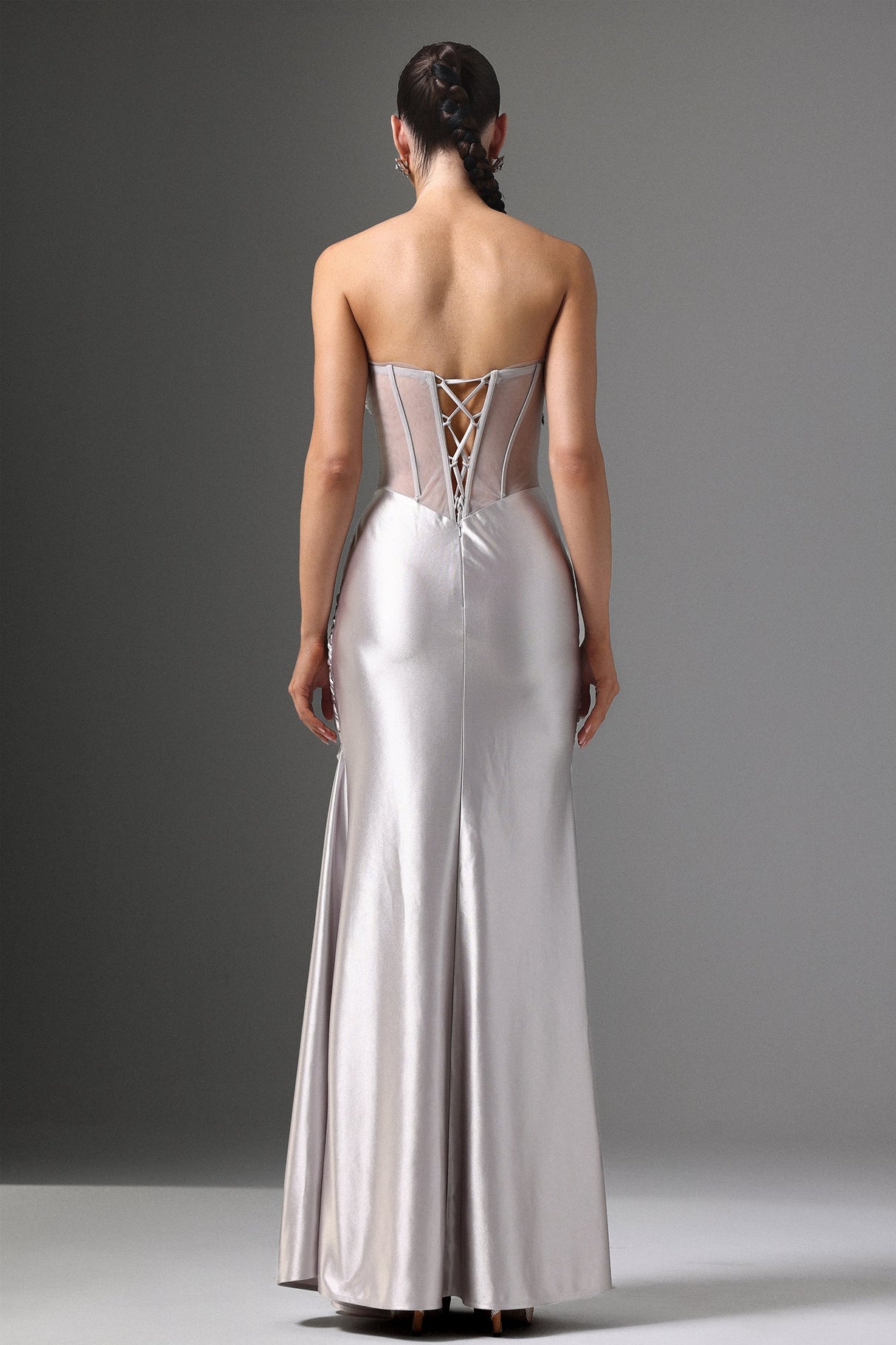 Teagan Silver Sequin Strapless Formal Dress