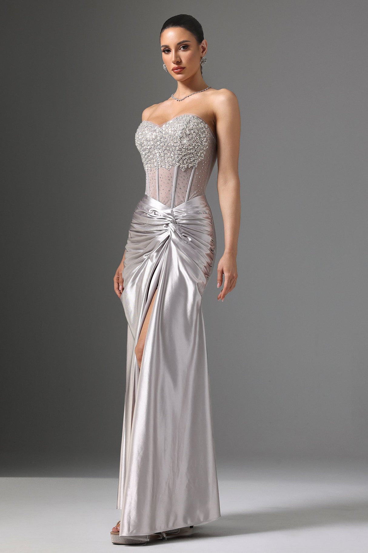 Teagan Silver Strapless Sequin Formal Dress