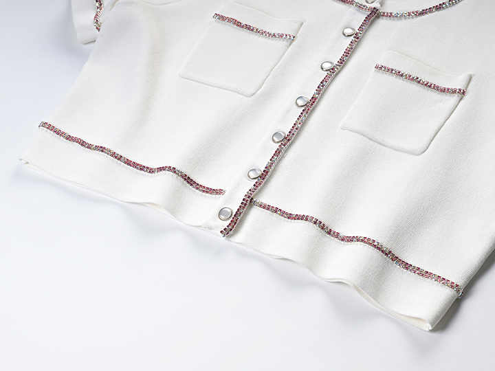 Tecla Cropped Top and High - Waisted Skirt Set - Button - Up Design with Pockets and Contrast Trim