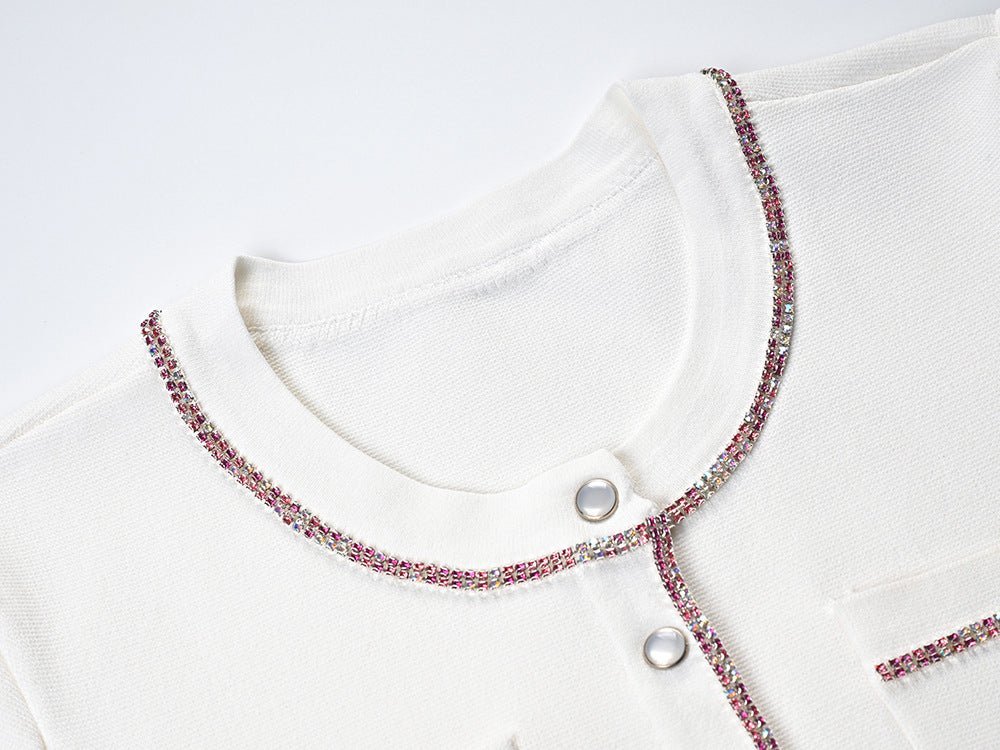 Tecla Cropped Top and High - Waisted Skirt Set - Button - Up Design with Pockets and Contrast Trim