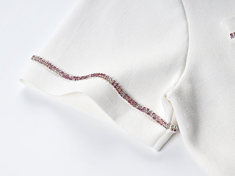 Tecla Cropped Top and High - Waisted Skirt Set - Button - Up Design with Pockets and Contrast Trim