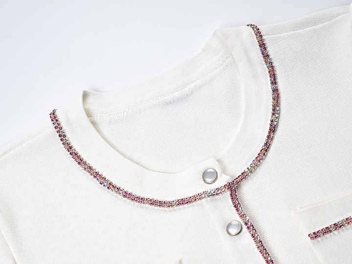 Tecla Cropped Top and High - Waisted Skirt Set - Button - Up Design with Pockets and Contrast Trim