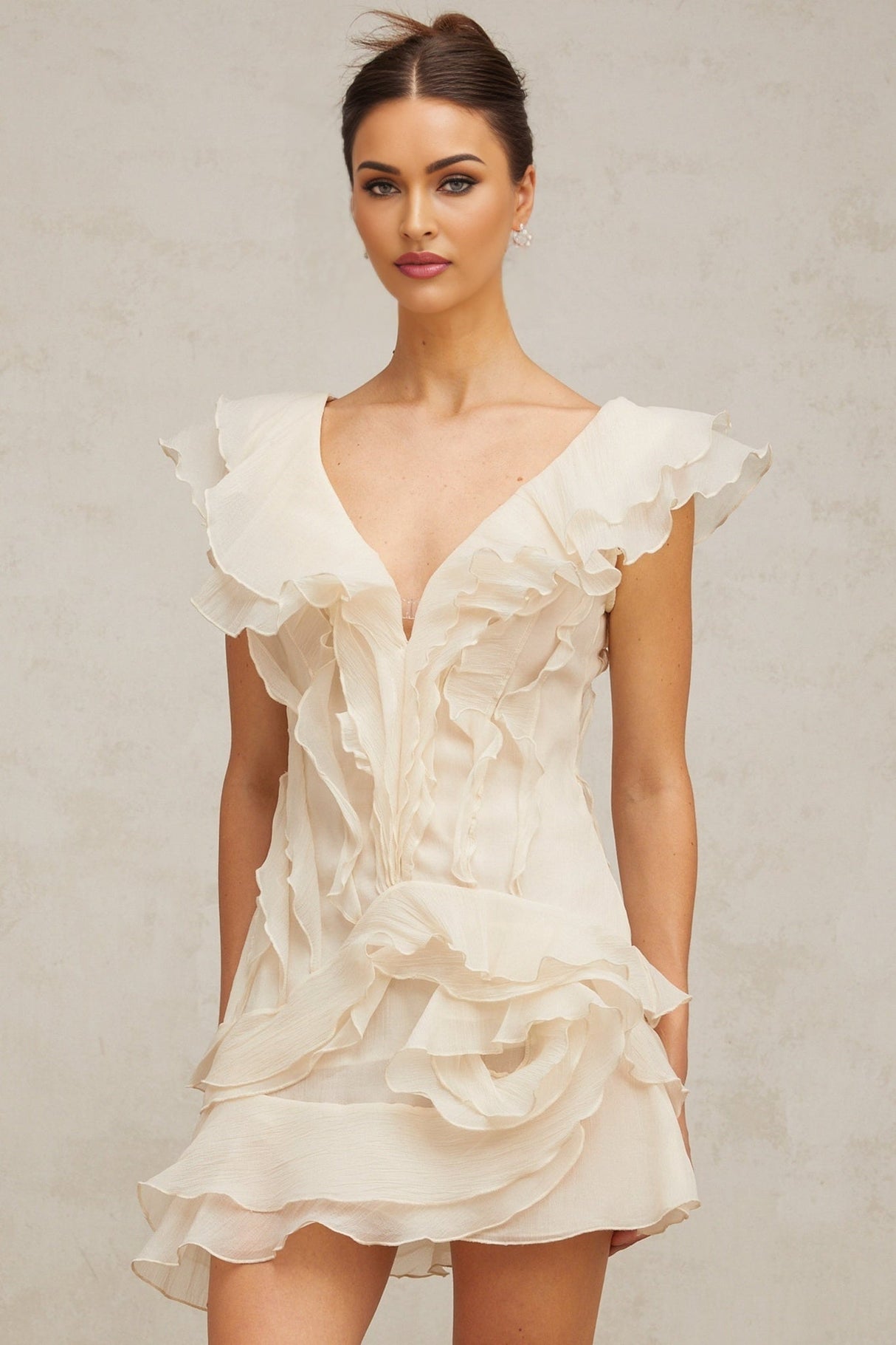 Tecla Mini Dress with Cinched Waist and Ruffled Detailing