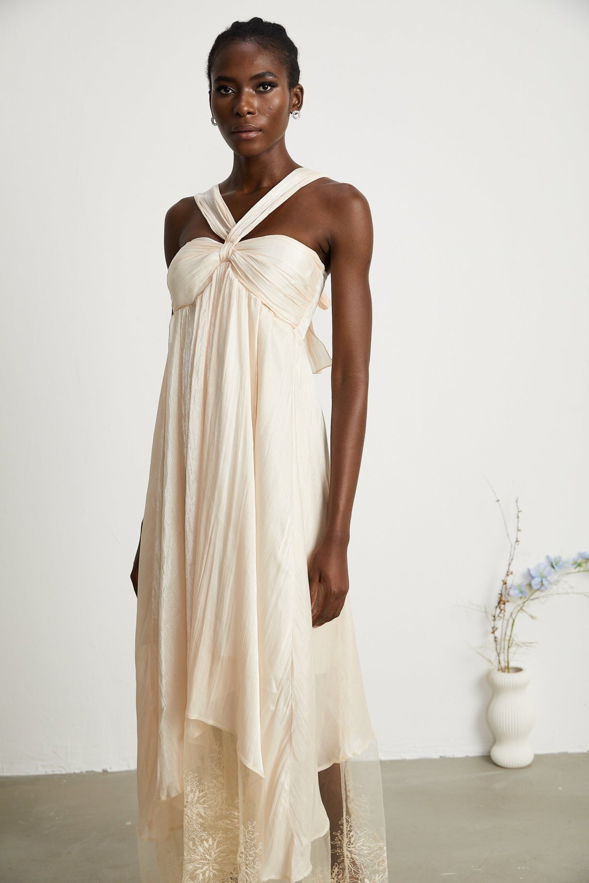 Teresa Halterneck Midi Dress in Neutrals