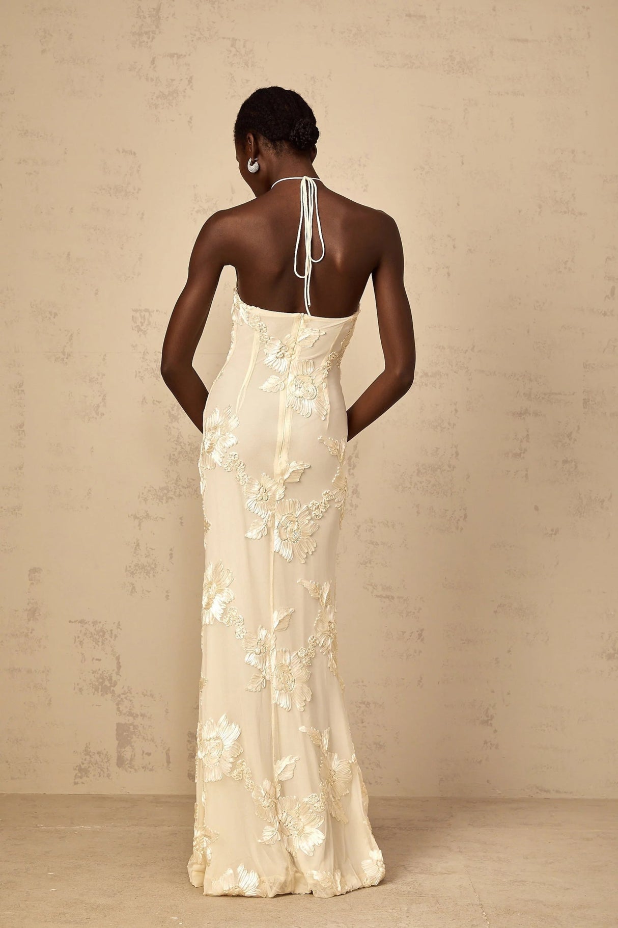 Teresa Maxi Dress Embroidered Floral Halter - neck & Open Back