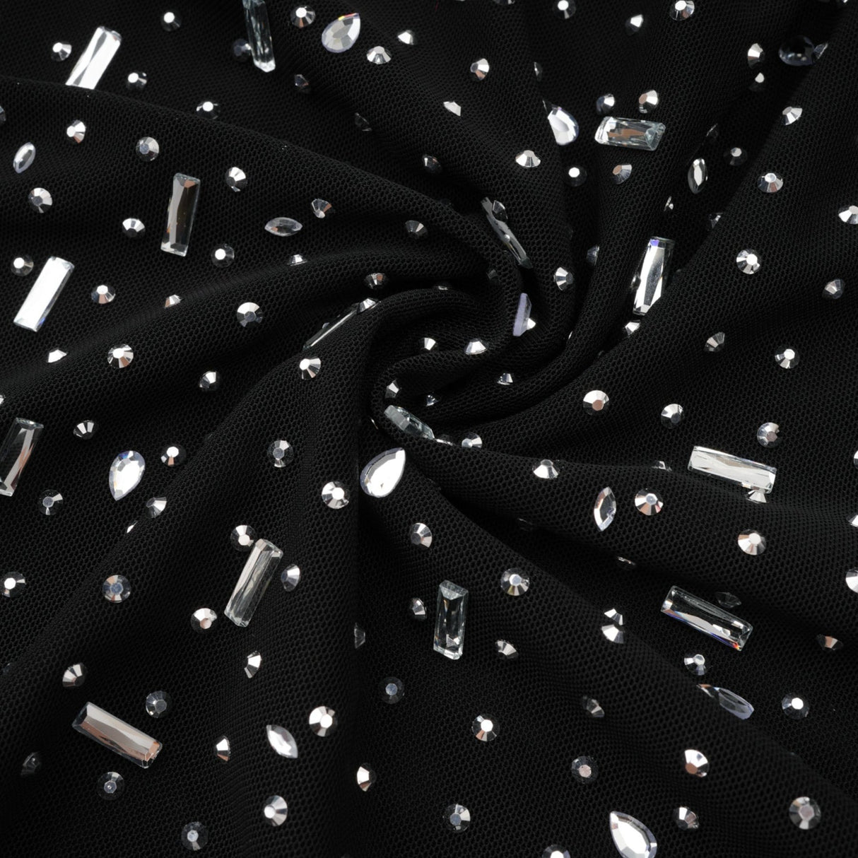 Teresa Maxi Dress in Classic Black with Crystal Embellishments & Flared Cuffs