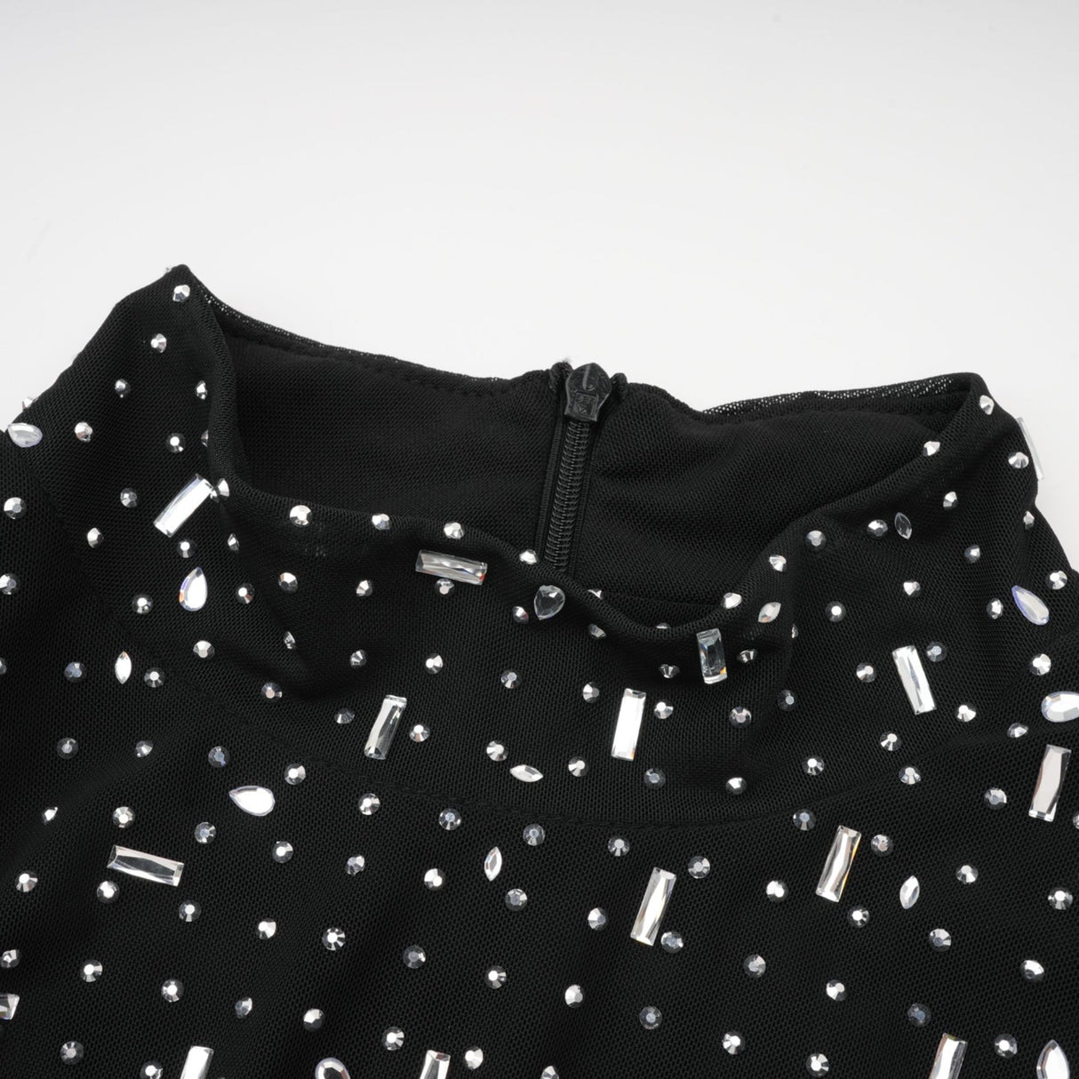 Teresa Maxi Dress in Classic Black with Crystal Embellishments & Flared Cuffs