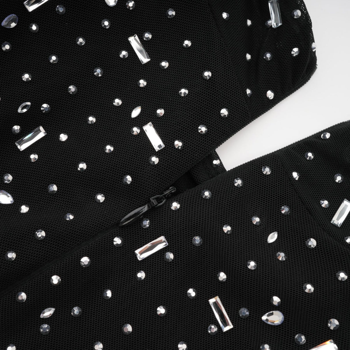 Teresa Maxi Dress in Classic Black with Crystal Embellishments & Flared Cuffs