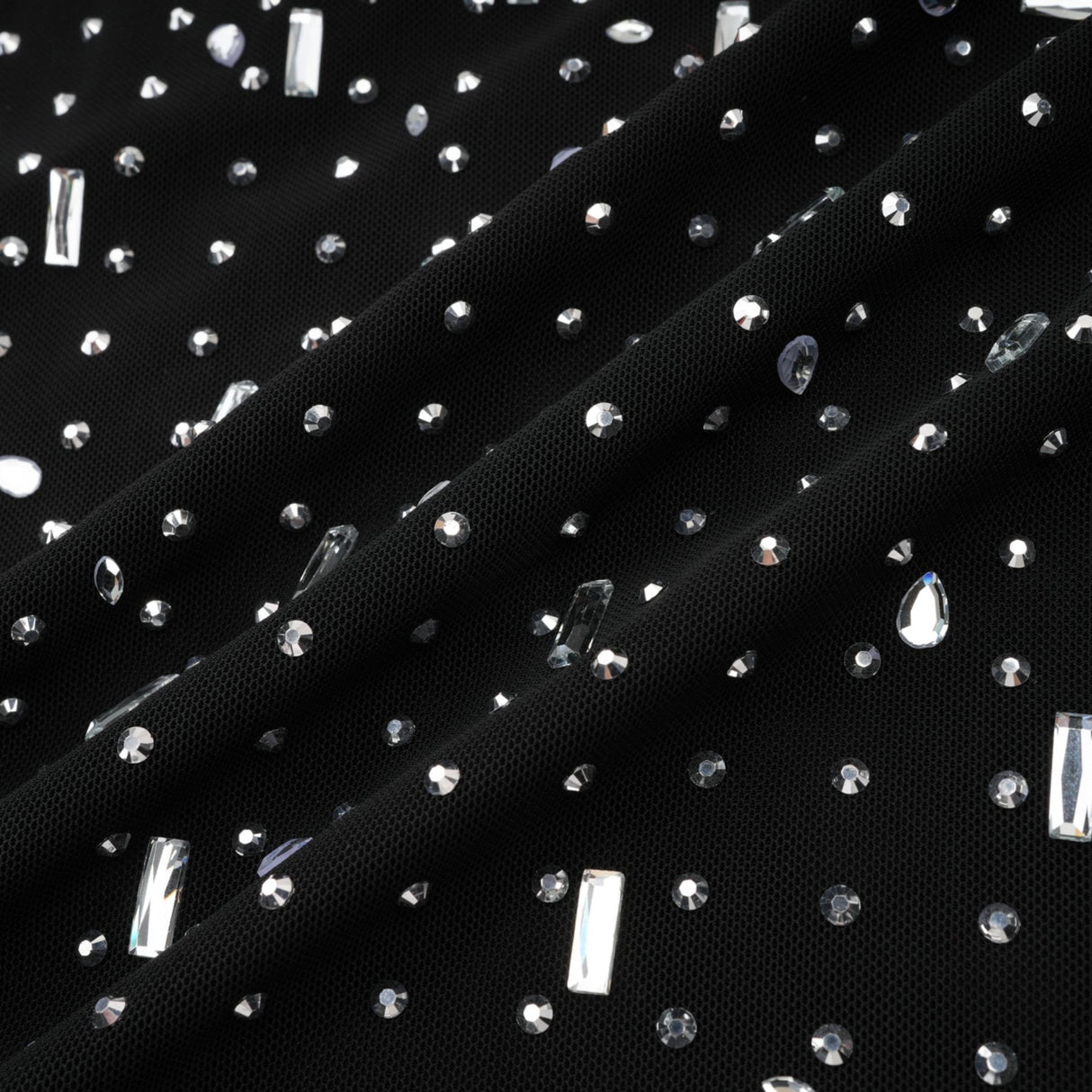 Teresa Maxi Dress in Classic Black with Crystal Embellishments & Flared Cuffs