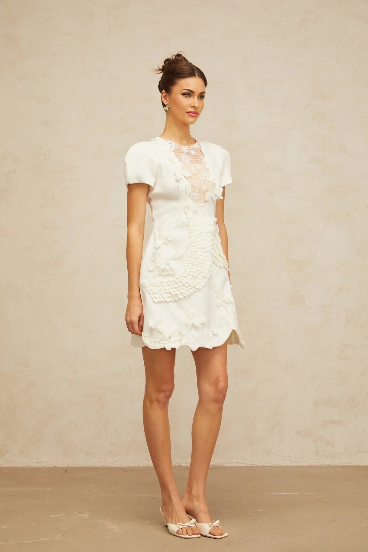 Teresa Mini Dress White Floral - Applique Puff