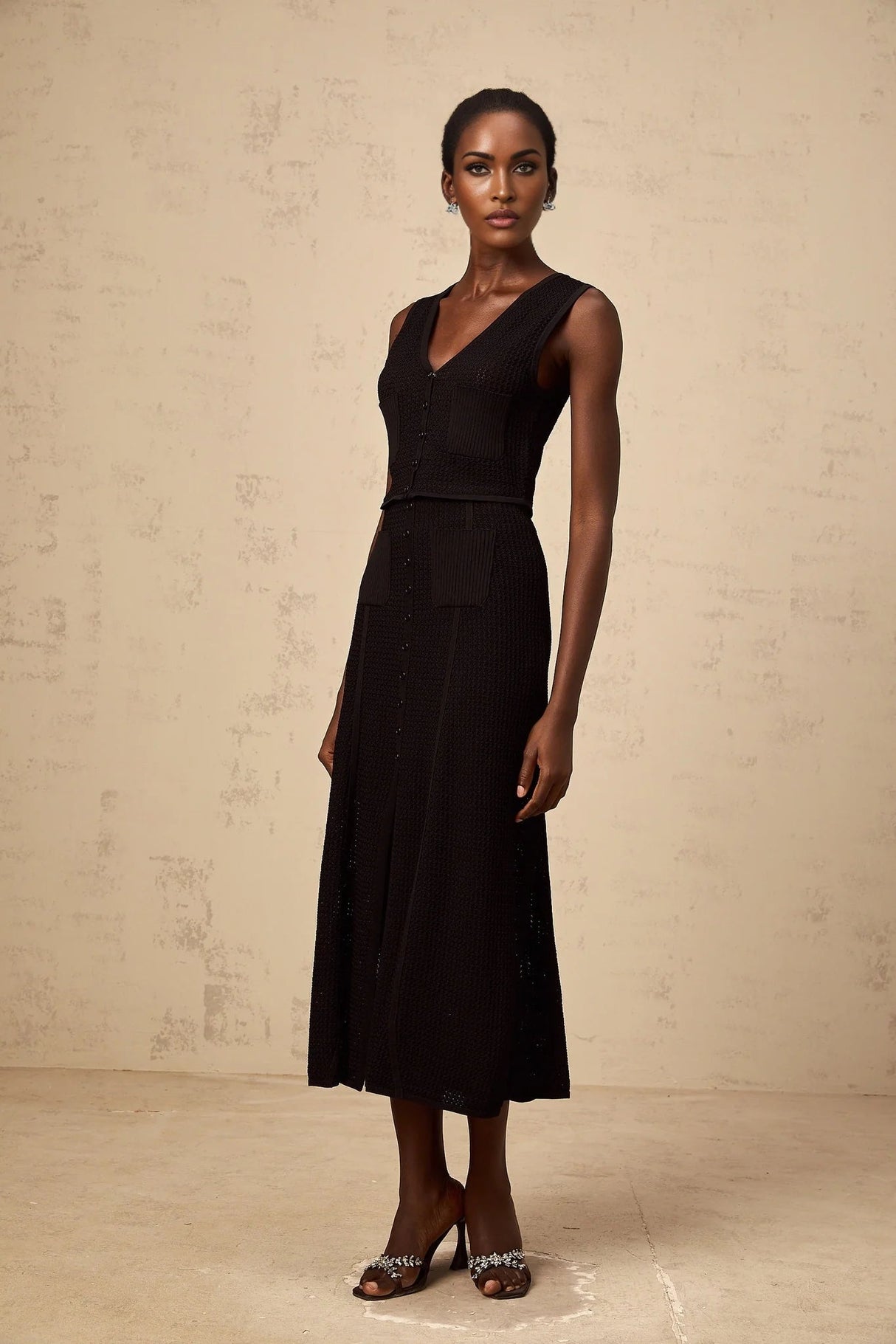 Teresa Top & Skirt Set Black Pointelle Knit