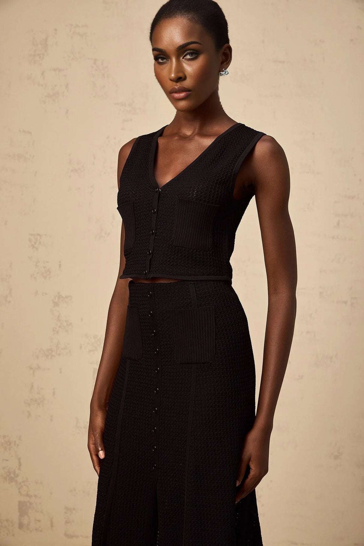 Teresa Top & Skirt Set Black Pointelle Knit