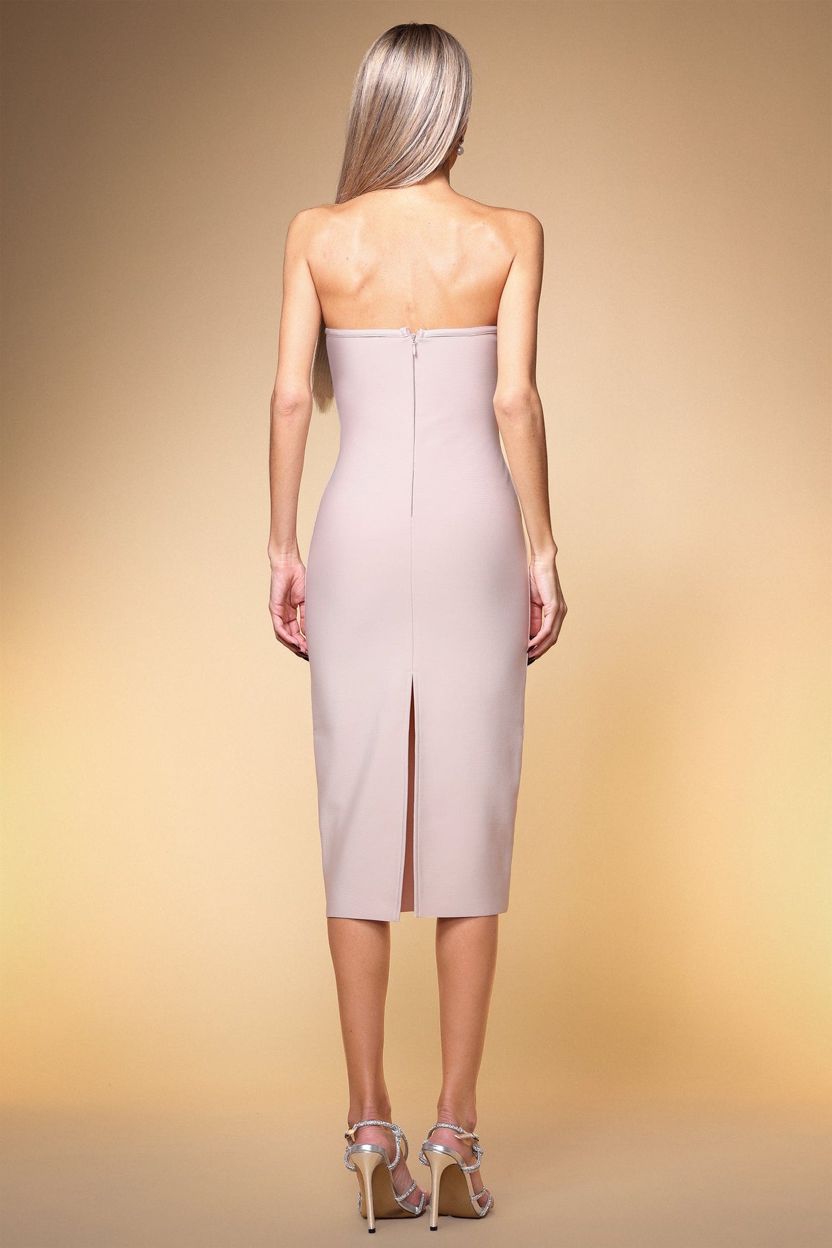 Teresina Beige Bandage Detail Sleeveless Midi Dress