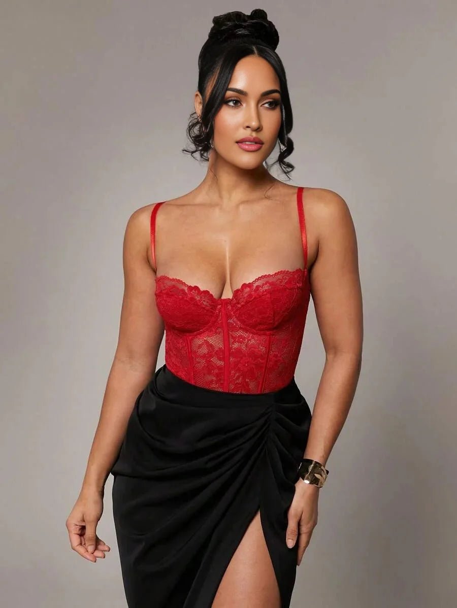 Teresina Bodysuit - **slim Fit** - Backless, Contrast Lace - **long Sleeve Length** - **medium Stretch Fabric Elasticity** - Premium Quality