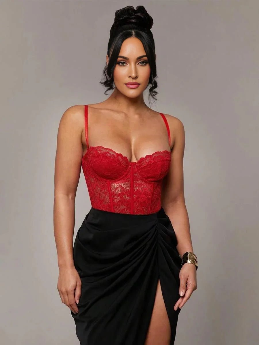 Teresina Bodysuit - **slim Fit** - Backless, Contrast Lace - **long Sleeve Length** - **medium Stretch Fabric Elasticity** - Premium Quality