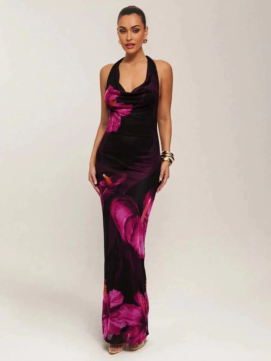 Tessa Maxi Dress - Slim Fit - Knitted Fabric - Neckline Halter - Hem Shaped Pencil - Waist Line Natural (mid Waist) - Premium Quality