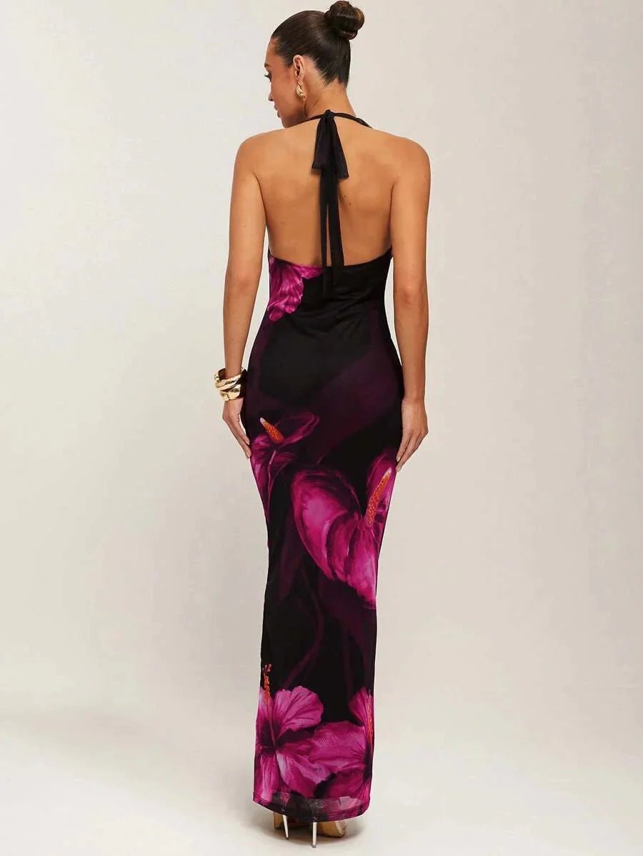 Tessa Maxi Dress - Slim Fit - Knitted Fabric - Neckline Halter - Hem Shaped Pencil - Waist Line Natural (mid Waist) - Premium Quality