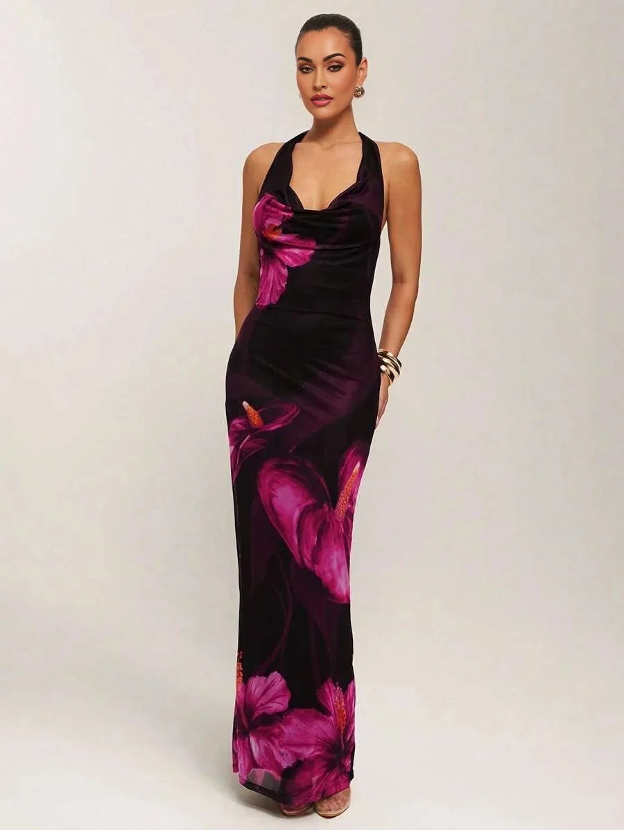 Tessa Maxi Dress - Slim Fit - Knitted Fabric - Neckline Halter - Hem Shaped Pencil - Waist Line Natural (mid Waist) - Premium Quality