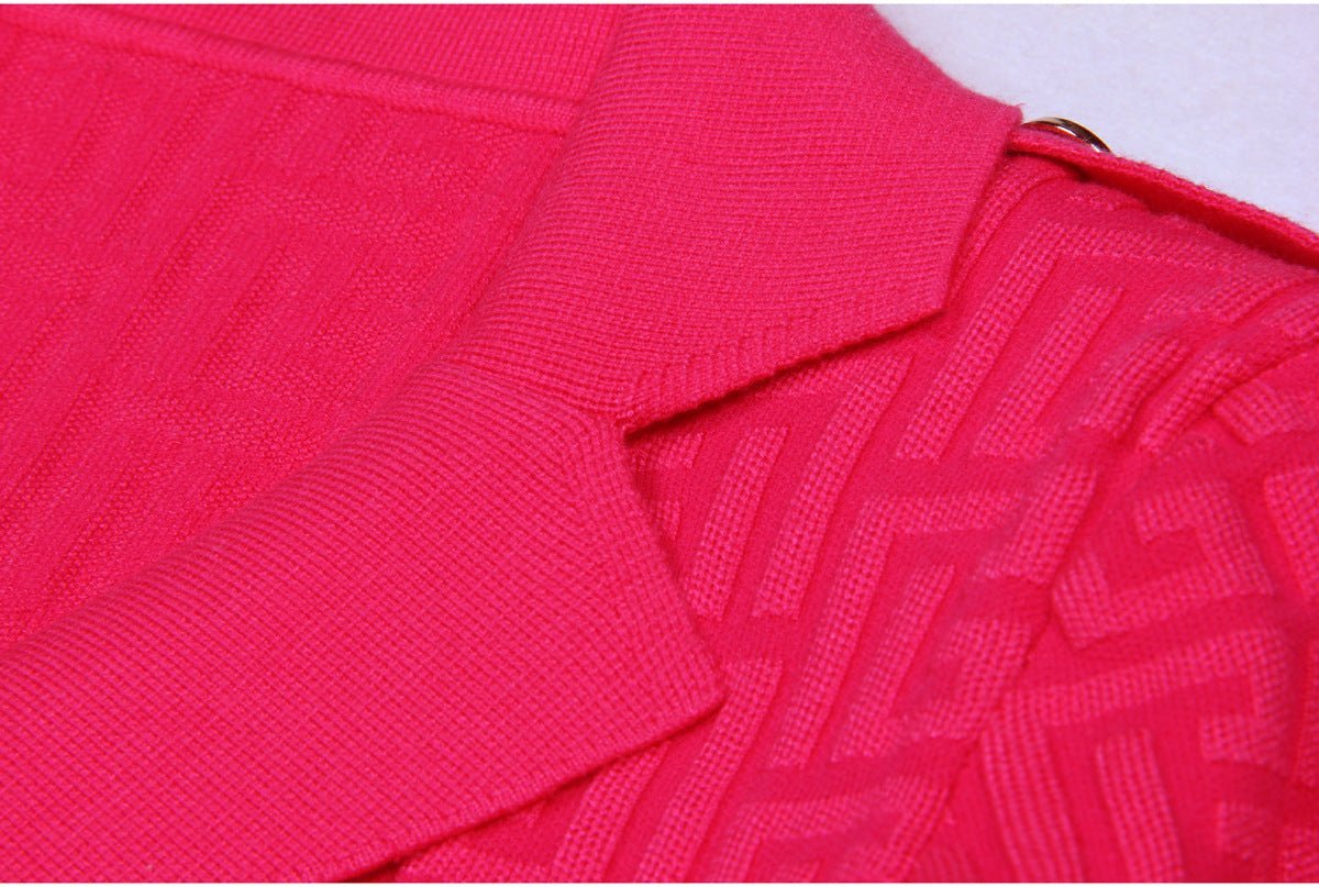 Tessa Midi Dress - Tailored Silhouette - Double - Breasted Design - Fitted Shape - Vibrant Pink - Embellished Buttons