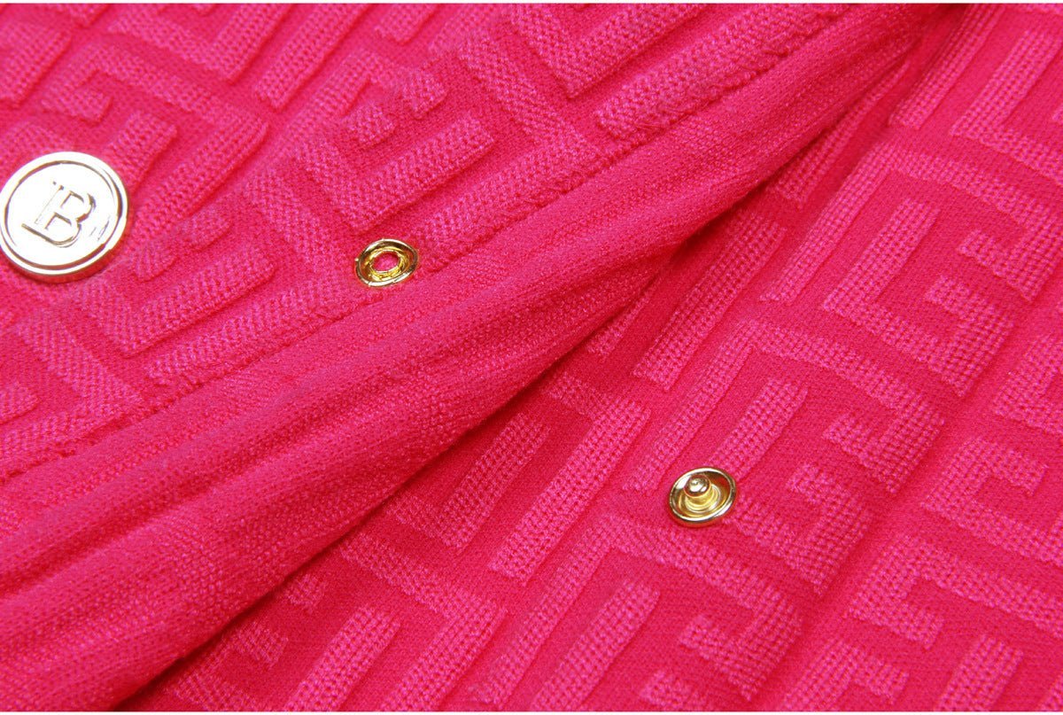 Tessa Midi Dress - Tailored Silhouette - Double - Breasted Design - Fitted Shape - Vibrant Pink - Embellished Buttons