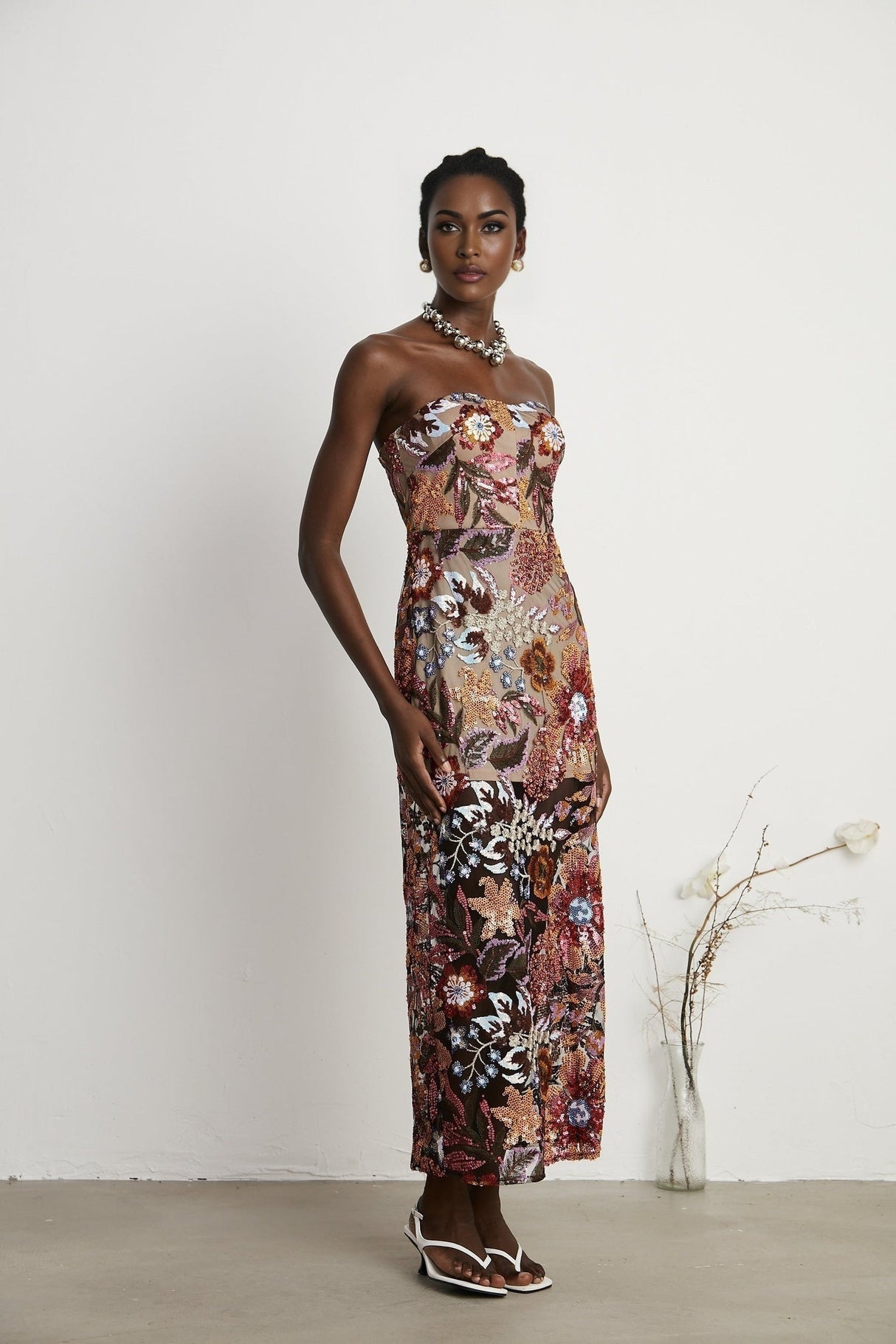 Thérèse Strapless Embroidered Sequin Gown With Floral Motif