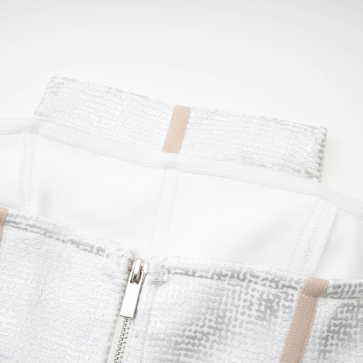 Tiana Mini Dress Silver Bandage Off Shoulder Zip Fastening